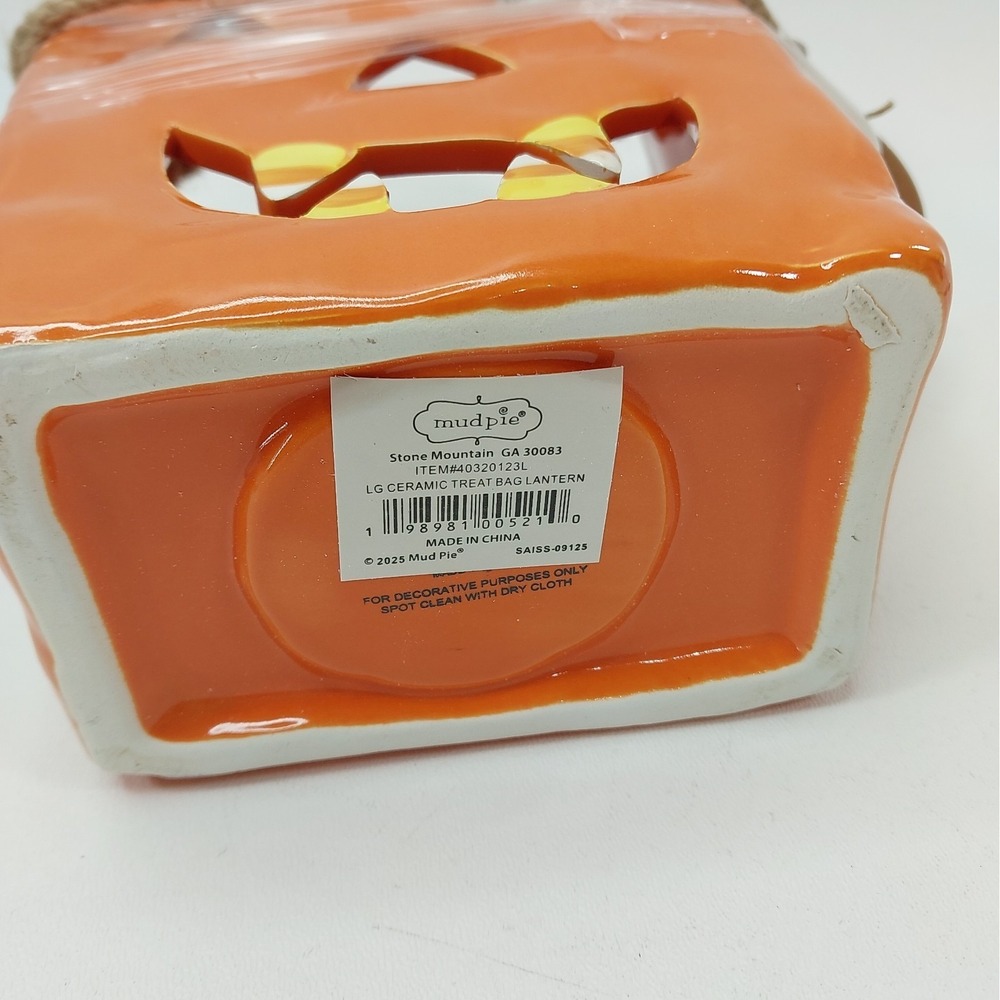 Mud Pie Ceramic Luminary Jack-O-Lantern Halloween Bag Skull Decor - Picture 6 of 10